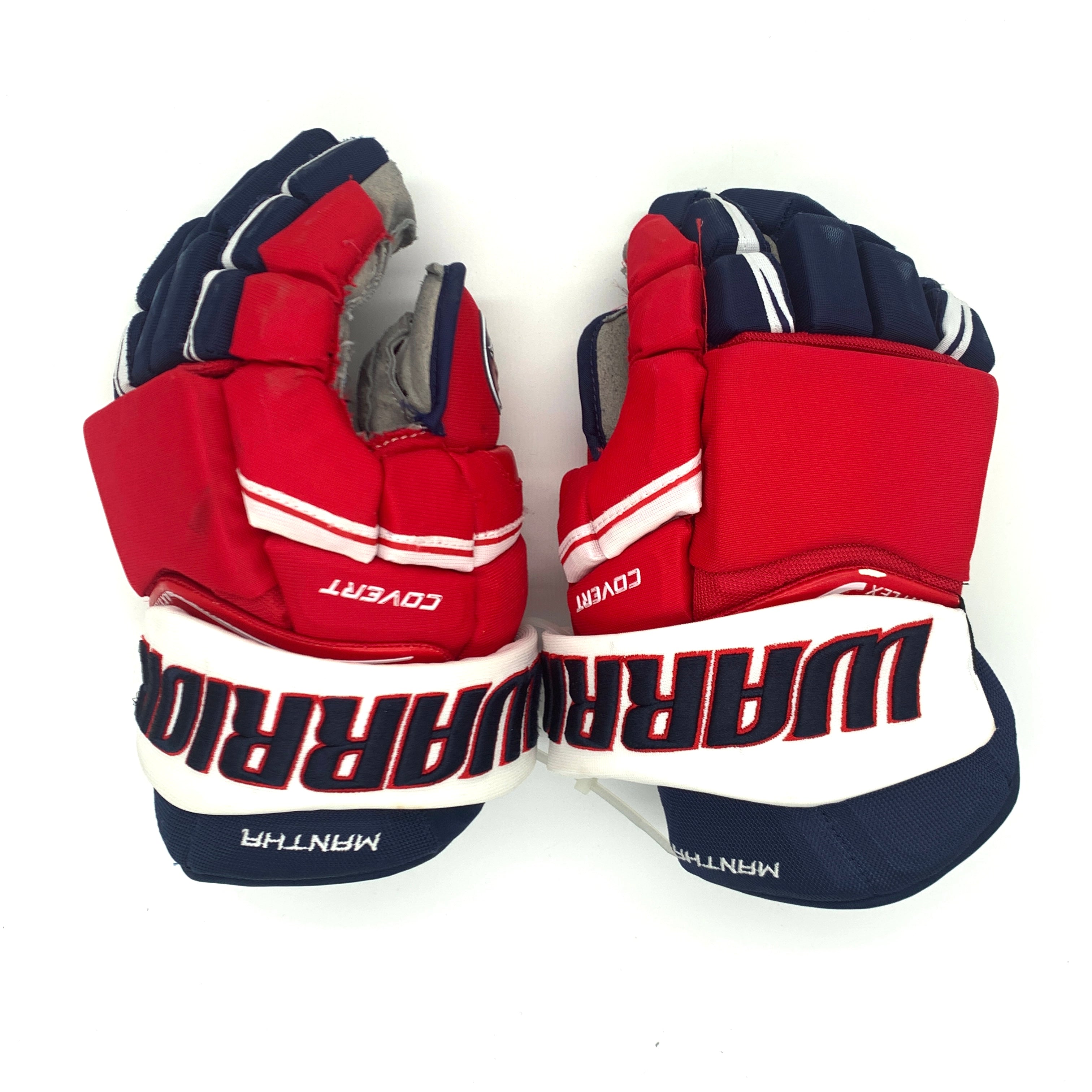 Warrior Covert - Gants d'occasion NHL Pro Stock - Capitals de Washington - Anthony Mantha (bleu marine/rouge/blanc)